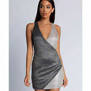 Meshki Lurex Shimmer Metallic‎ Low Cut Sexy Wrap Mini Disco Dress Size Medium
